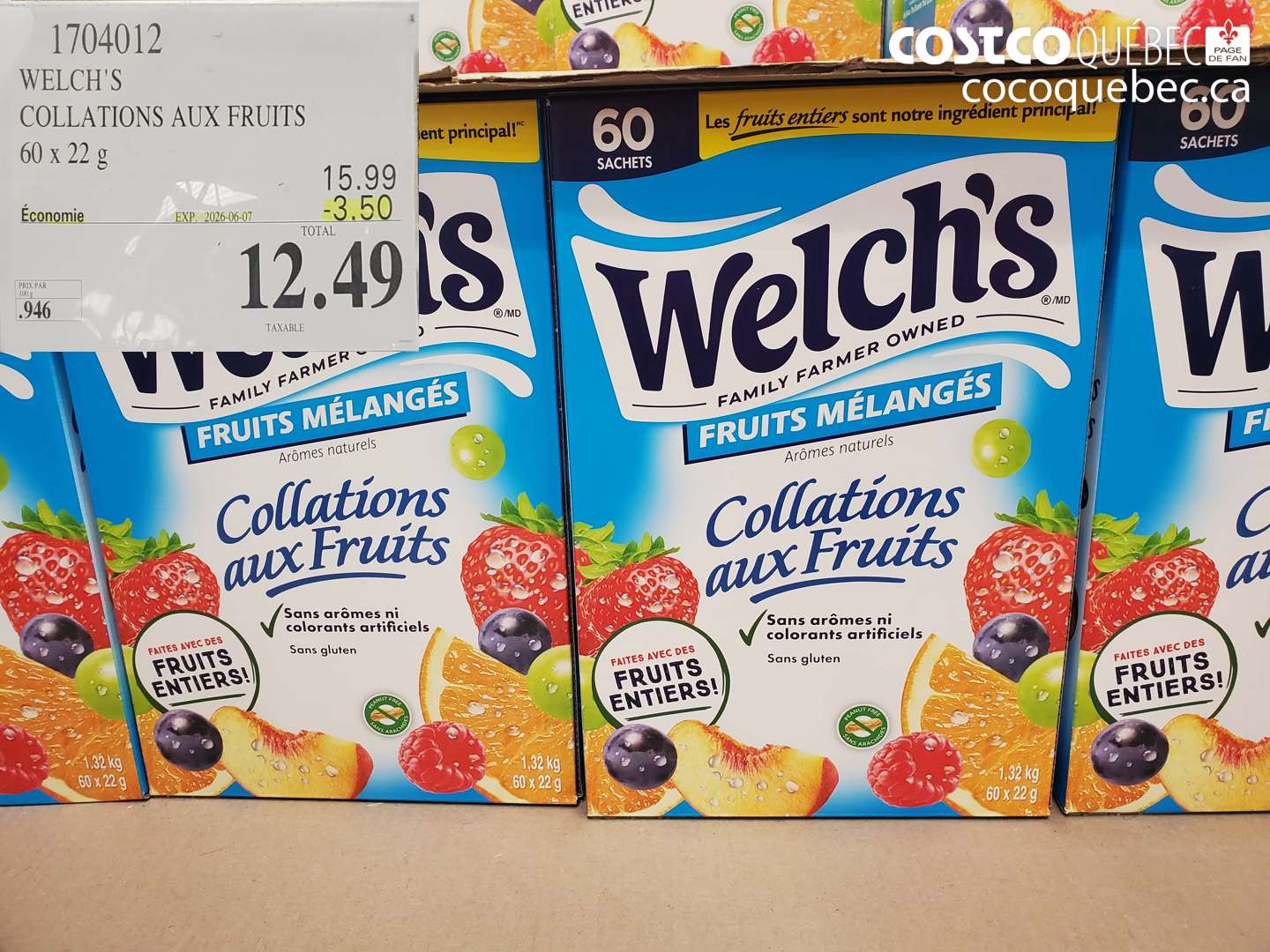 1704012 WELCH'S COLLATIONS AUX FRUITS 30 X 22 G ($3.50 INSTANT SAVINGS EXPIRES ON 2026-06-07) $12.49
