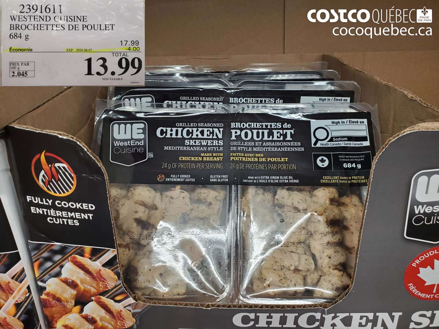 2391611 WESTEND CUISINE BROCHETTES DE POULET 684G ($4.00 INSTANT SAVINGS EXPIRES ON 2026-06-07) $13.99
