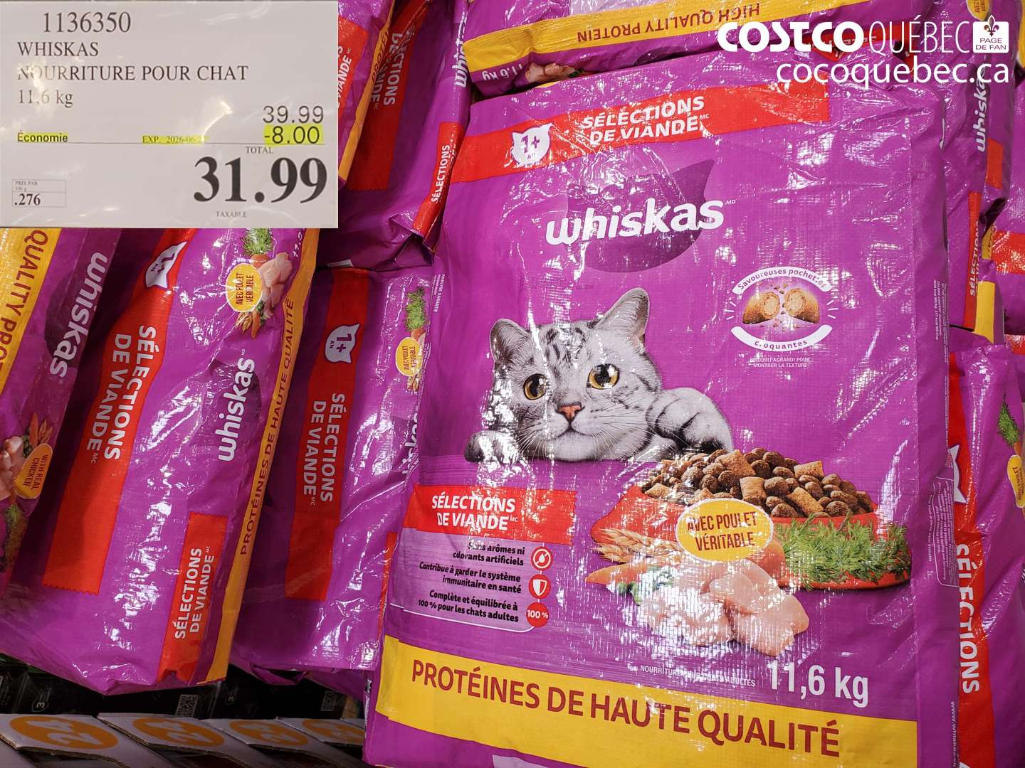 1136350 WHISKAS NOURRITURE POUR CHAT 11.6 KG ($8.00 INSTANT SAVINGS EXPIRES ON 2026-06-21) $31.99