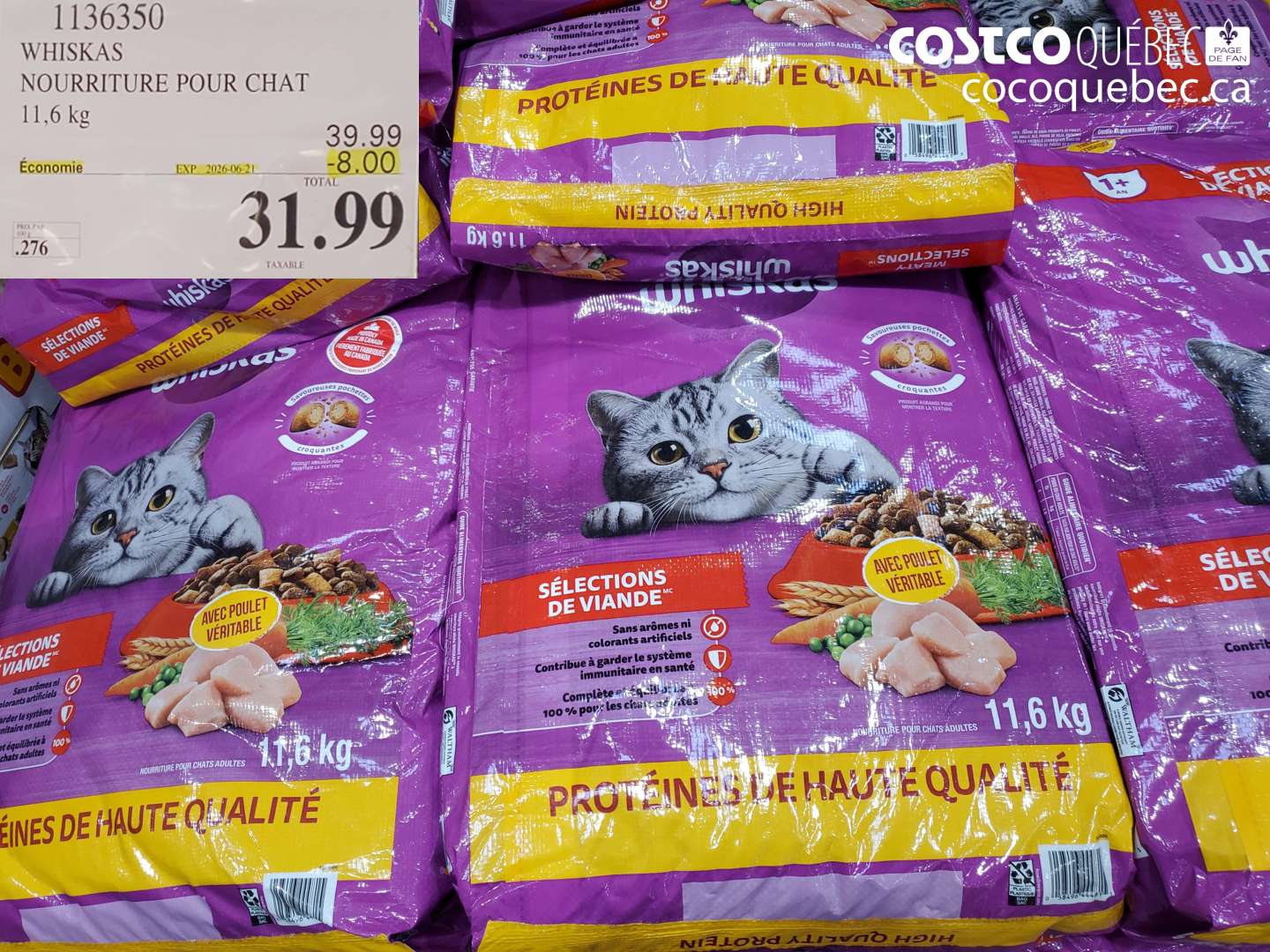 1136350 WHISKAS NOURRITURE POUR CHAT 11.6 KG ($8.00 INSTANT SAVINGS EXPIRES ON 2026-06-21) $31.99