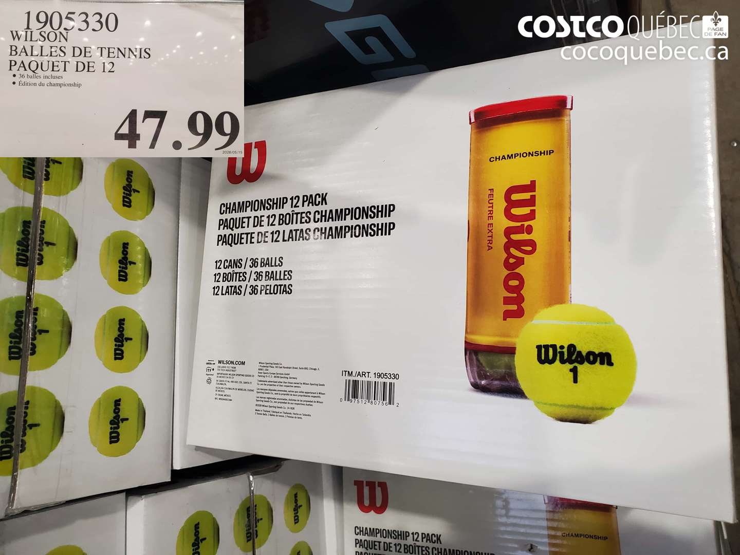 1905330 WILSON BALLES DE TENNIS PAQUET DE 12 $47.99