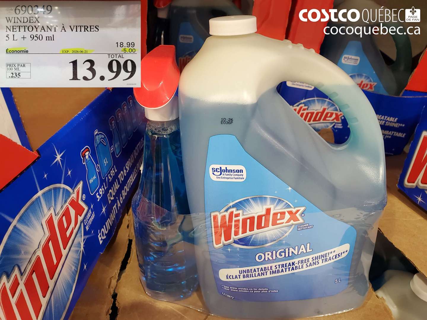 690349 WINDEX NETTOYANT À VITRES 5 L + 950 ML ($5.00 INSTANT SAVINGS EXPIRES ON 2026-06-21) $13.99