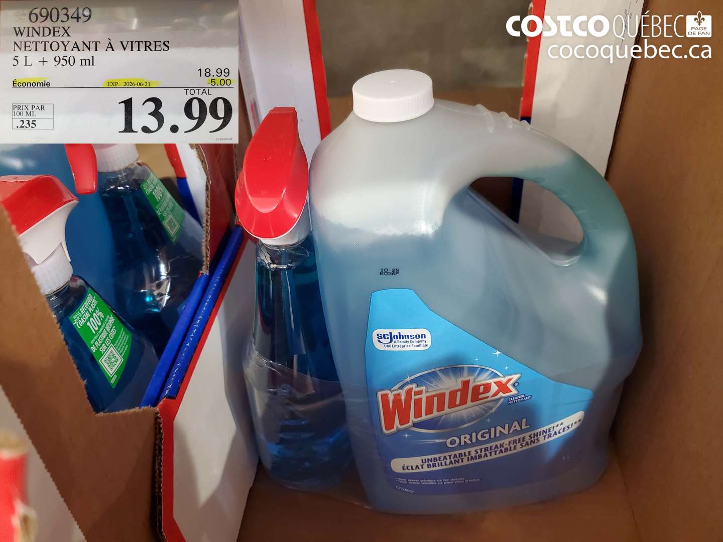 690349 WINDEX NETTOYANT À VITRES 5 L + 950 ML ($5.00 INSTANT SAVINGS EXPIRES ON 2026-06-21) $13.99