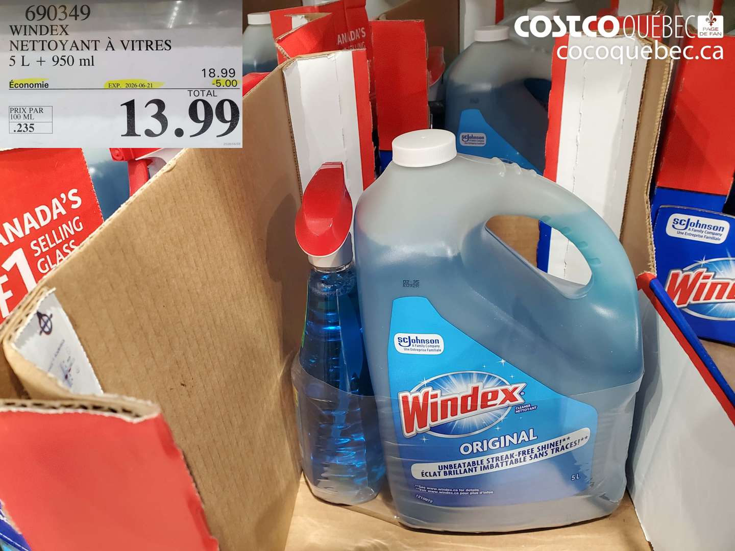 690349 WINDEX NETTOYANT À VITRES 5 L + 950 ML ($5.00 INSTANT SAVINGS EXPIRES ON 2026-06-21) $13.99