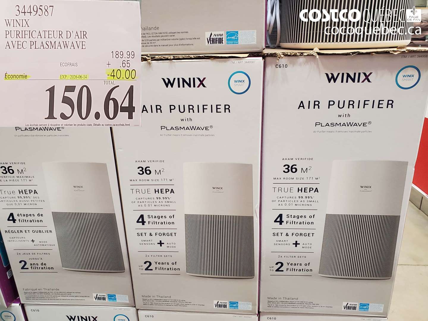 3449587 WINIX PURIFICATEUR D'AIR AVEC PLASMAWAVE ($40.00 INSTANT SAVINGS EXPIRES ON 2026-06-14) $150.64