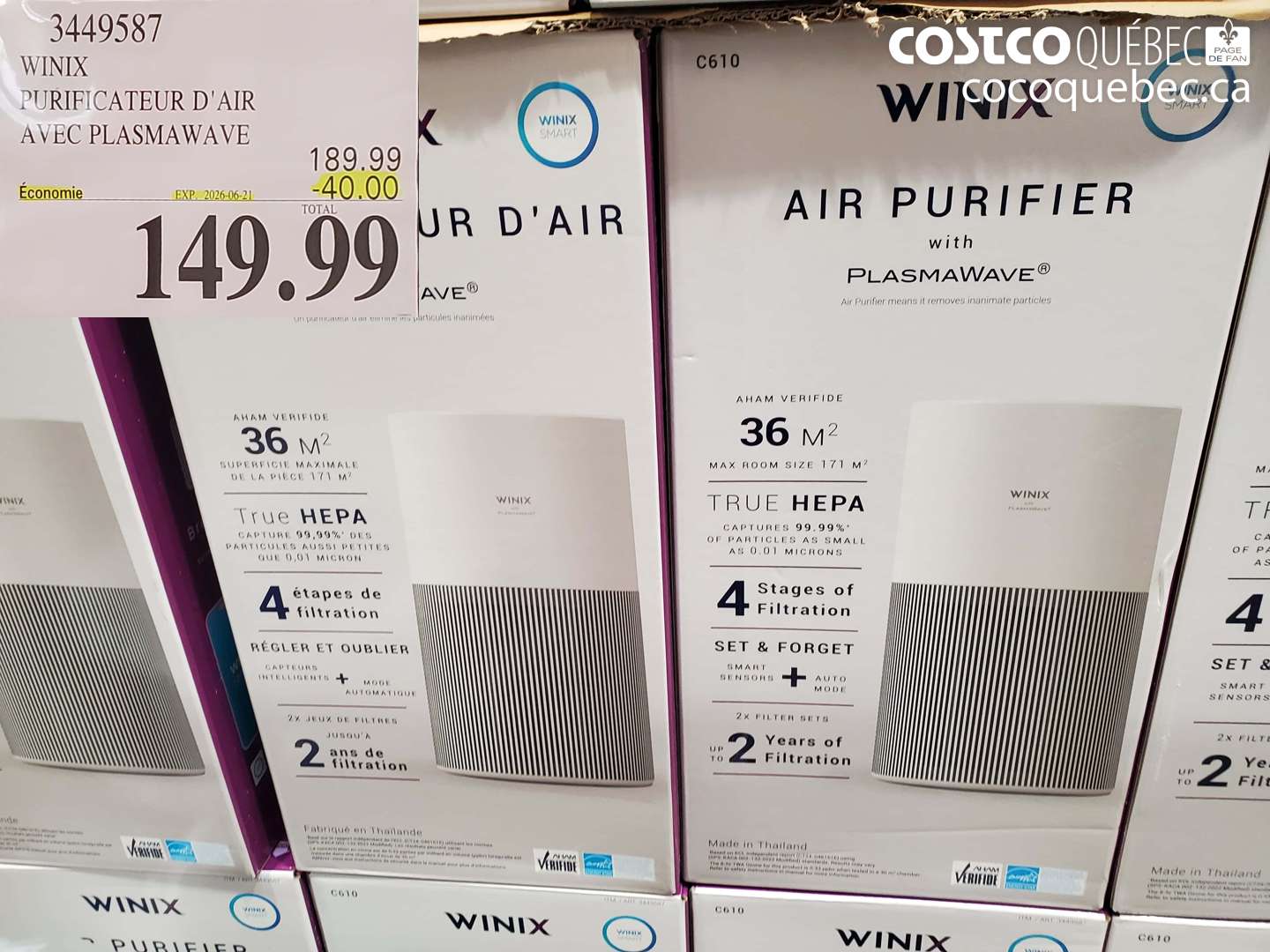 3449587 WINIX PURIFICATEUR D'AIR AVEC PLASMAWAVE ($40.00 INSTANT SAVINGS EXPIRES ON 2026-06-21) $149.99