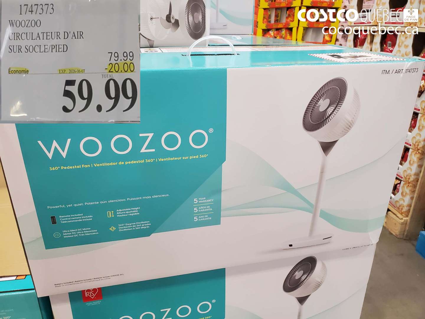 1747373 WOOZOO CIRCULATEUR D'AIR SUR SOCLE/PIED ($20.00 INSTANT SAVINGS EXPIRES ON 2026-06-07) $59.99