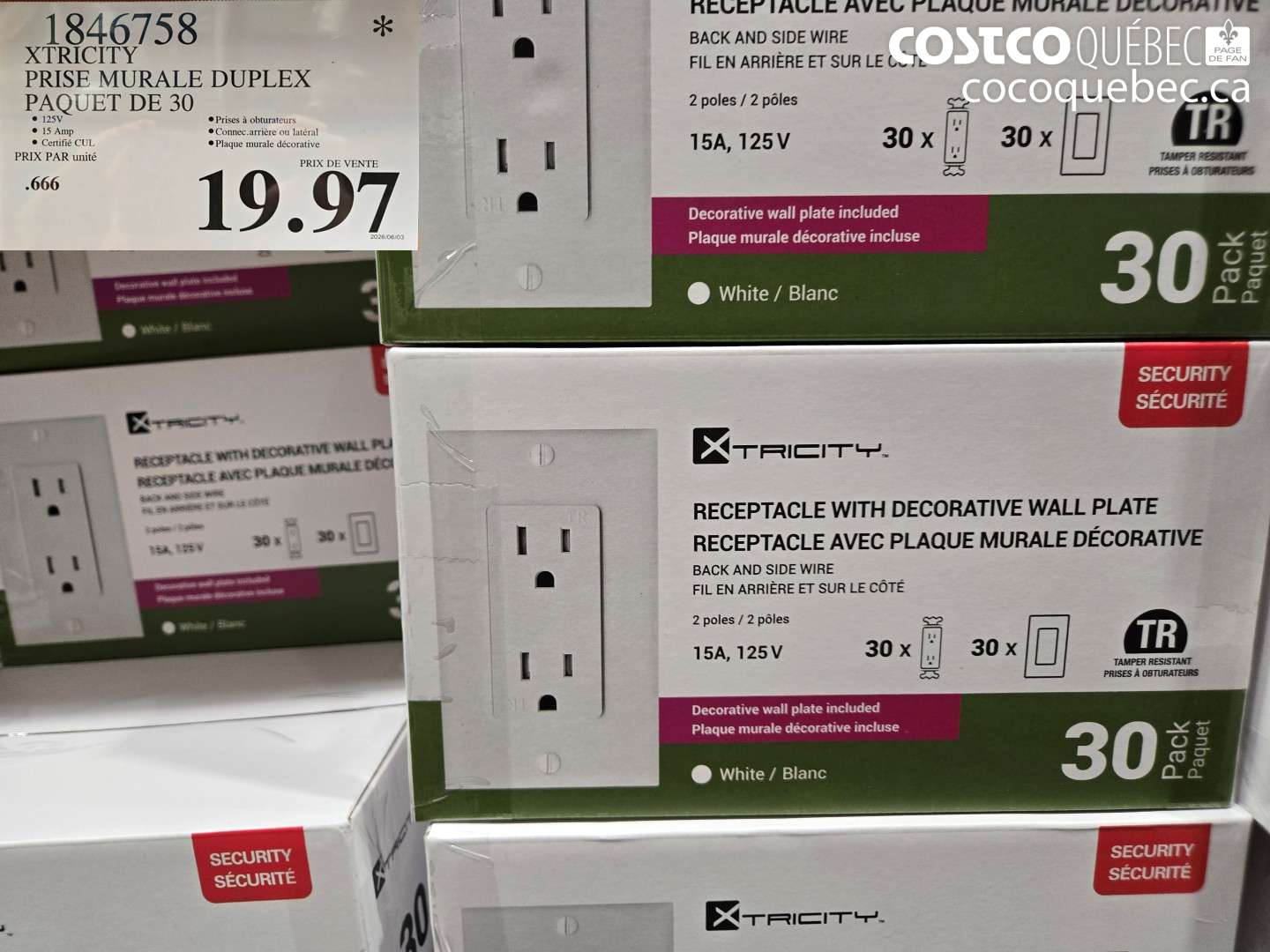 1846758 XTRICITY PRISE MURALE DUPLEX PAQUET DE 30 $19.97