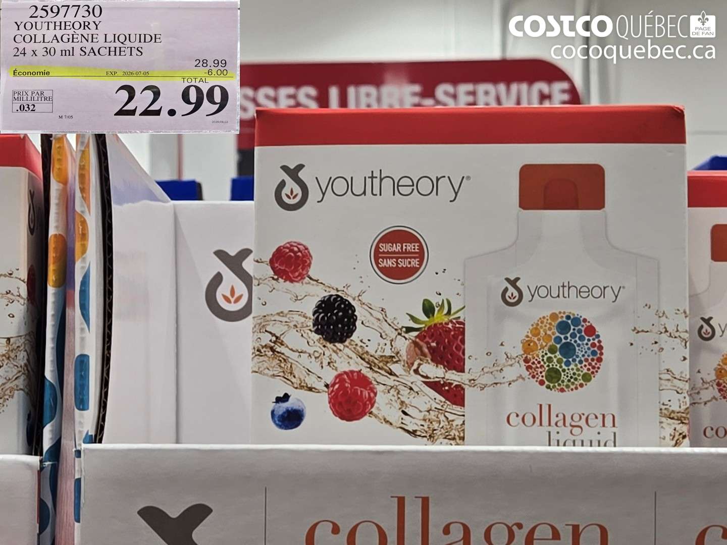 2597730 YOUTHEORY COLLAGÈNE LIQUIDE 24 X 30 ML SACHETS ($6.00 INSTANT SAVINGS EXPIRES ON 2026-07-05) $22.99