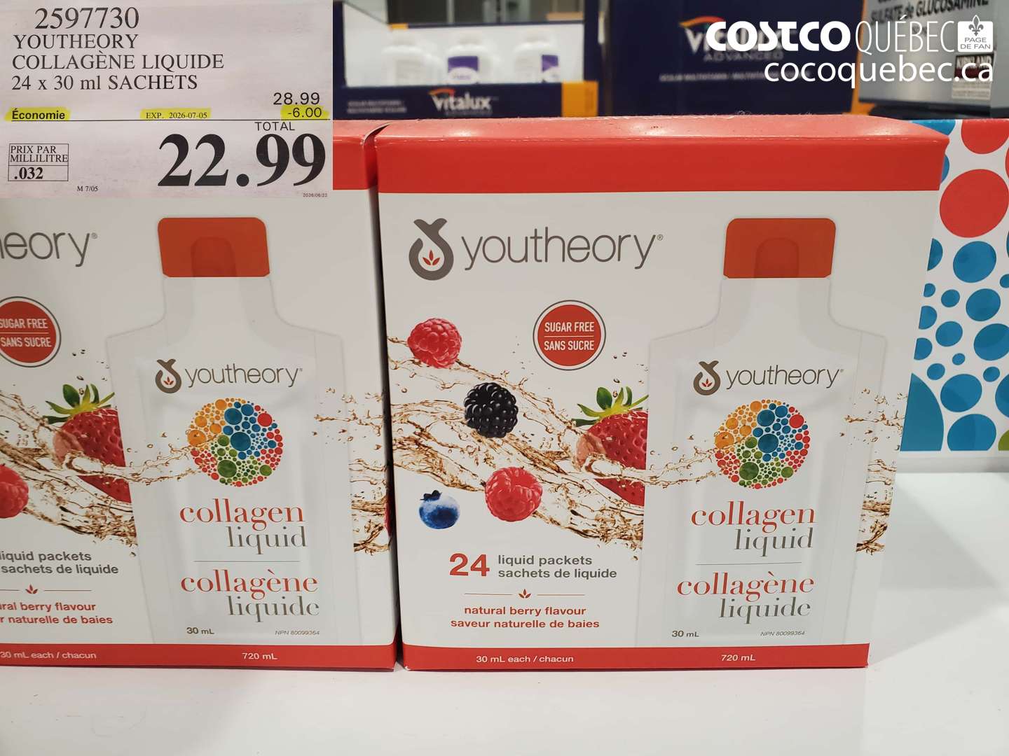 2597730 YOUTHEORY COLLAGÈNE LIQUIDE 24 X 30 ML SACHETS ($6.00 INSTANT SAVINGS EXPIRES ON 2026-07-05) $22.99