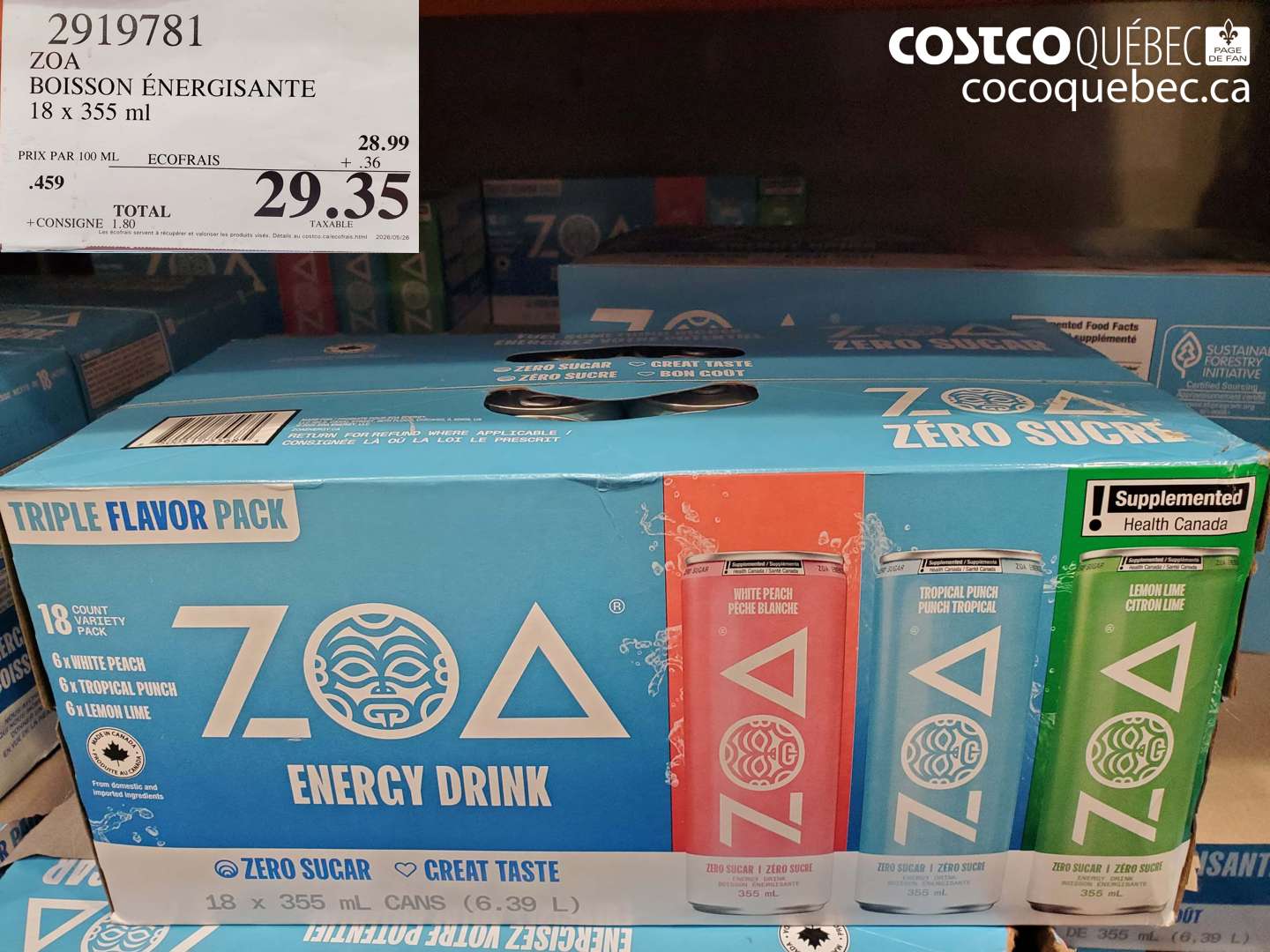 2919781 ZOA BOISSON ÉNERGISANTE 18 X 355 ML $29.35