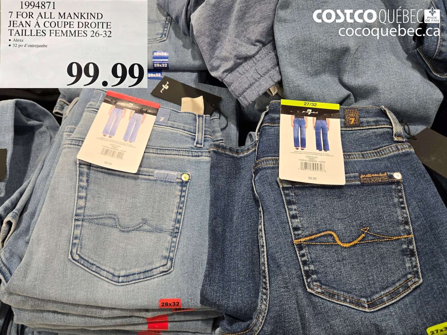 1994871 7 FOR ALL MANKIND JEAN À COUPE DROITE TAILLES FEMMES 26-32 $99.99