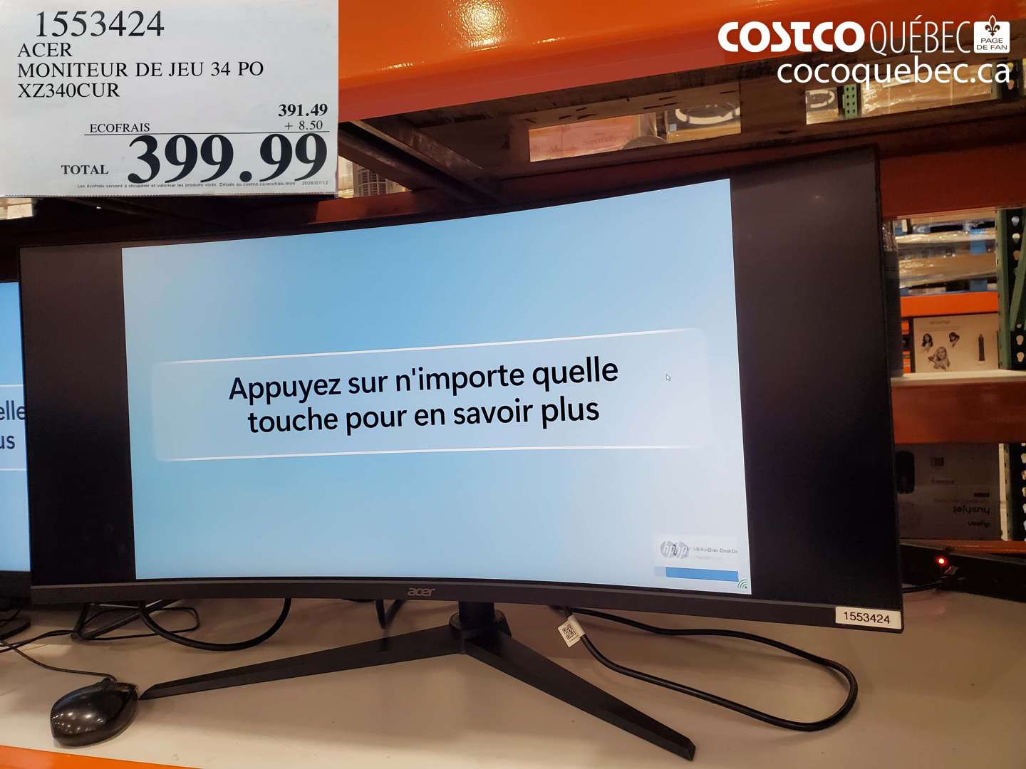 1553424 ACER MONITEUR DE JEU 34 PO XZ340CUR $399.99