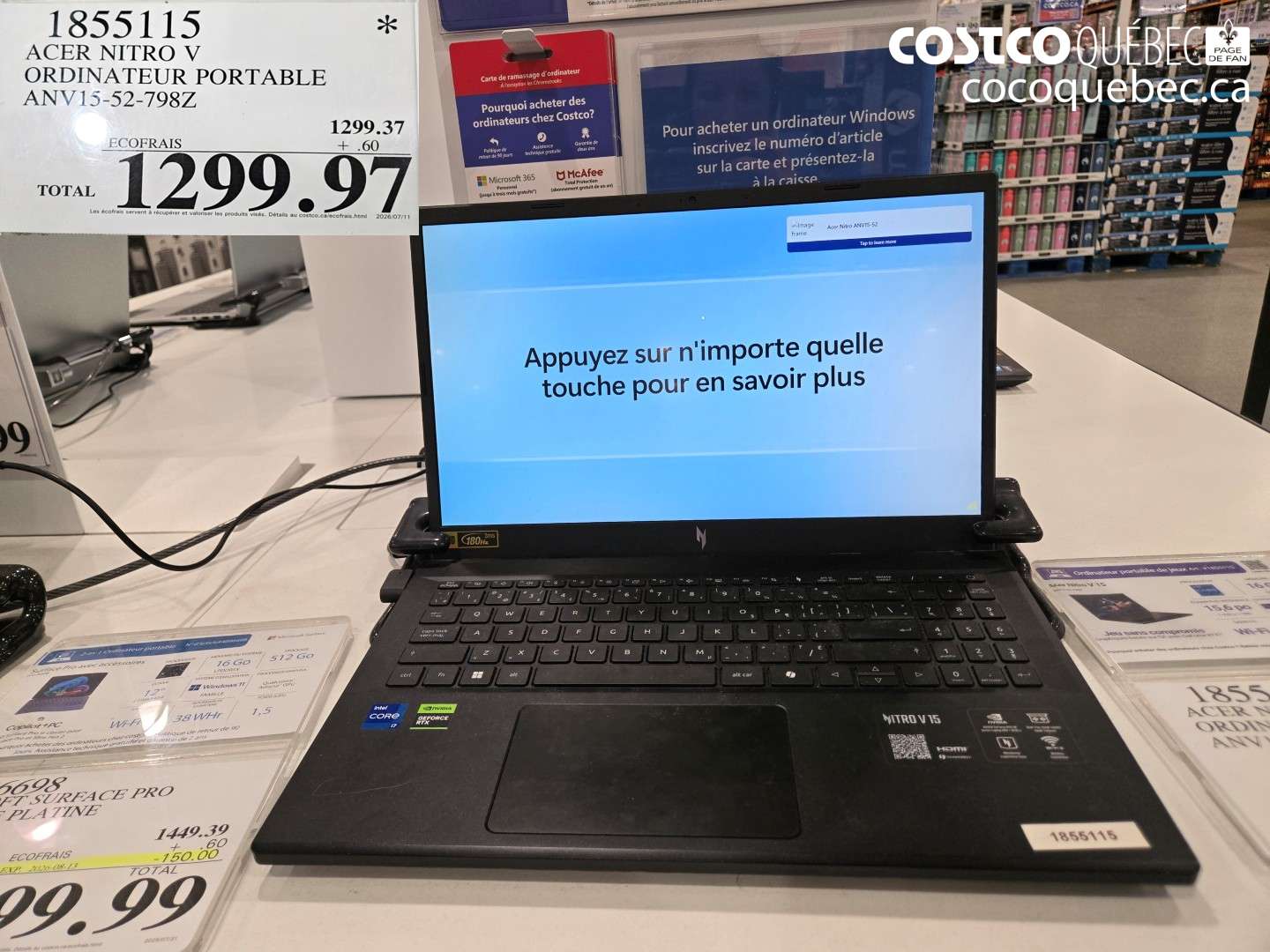 1855115 ACER NITRO V ORDINATEUR PORTABLE ANV15-52-798Z $1299.97