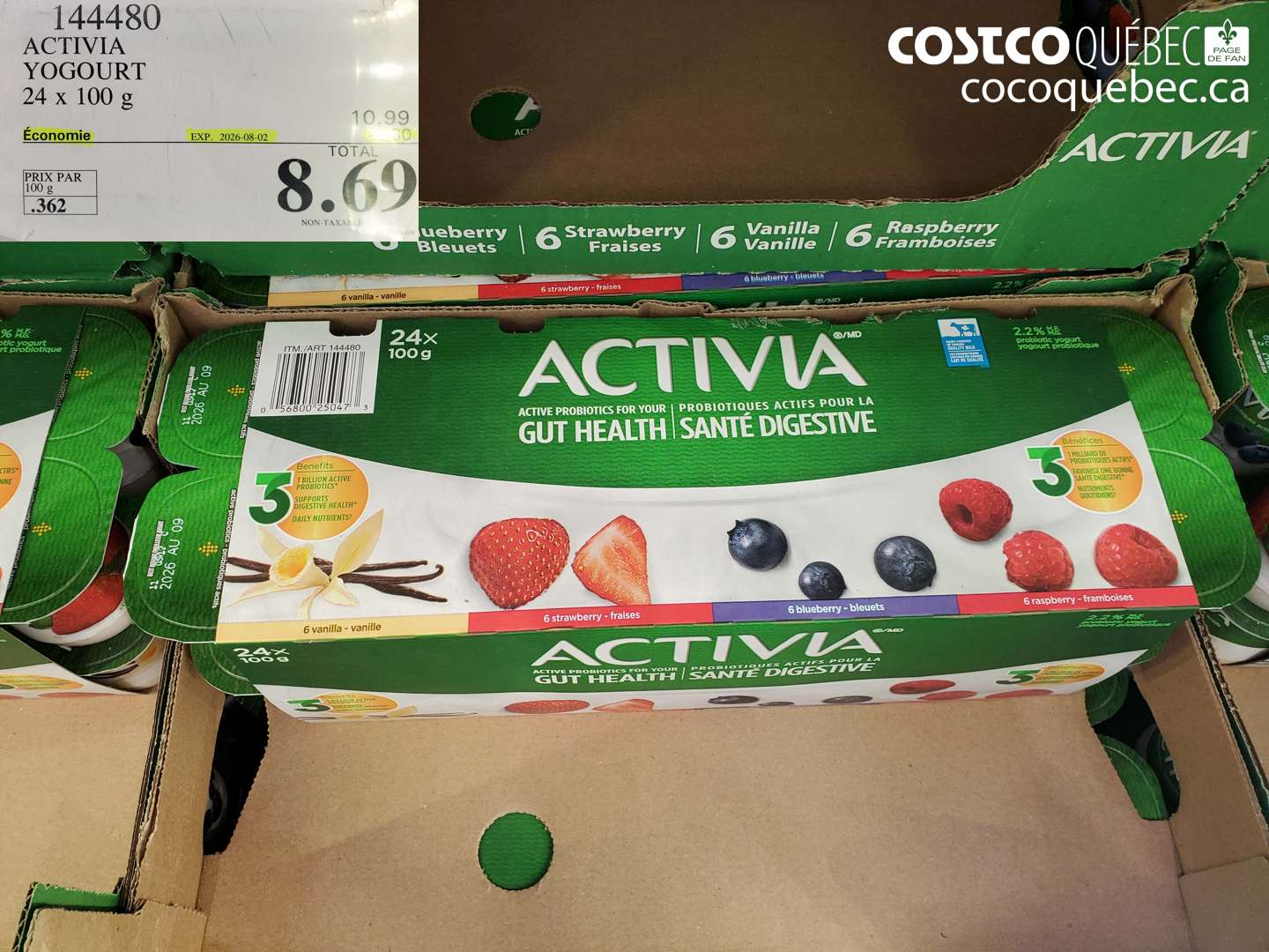 144480 ACTIVIA YOGOURT 24 X 100 G ($2.30 INSTANT SAVINGS EXPIRES ON 2026-08-02) $8.69