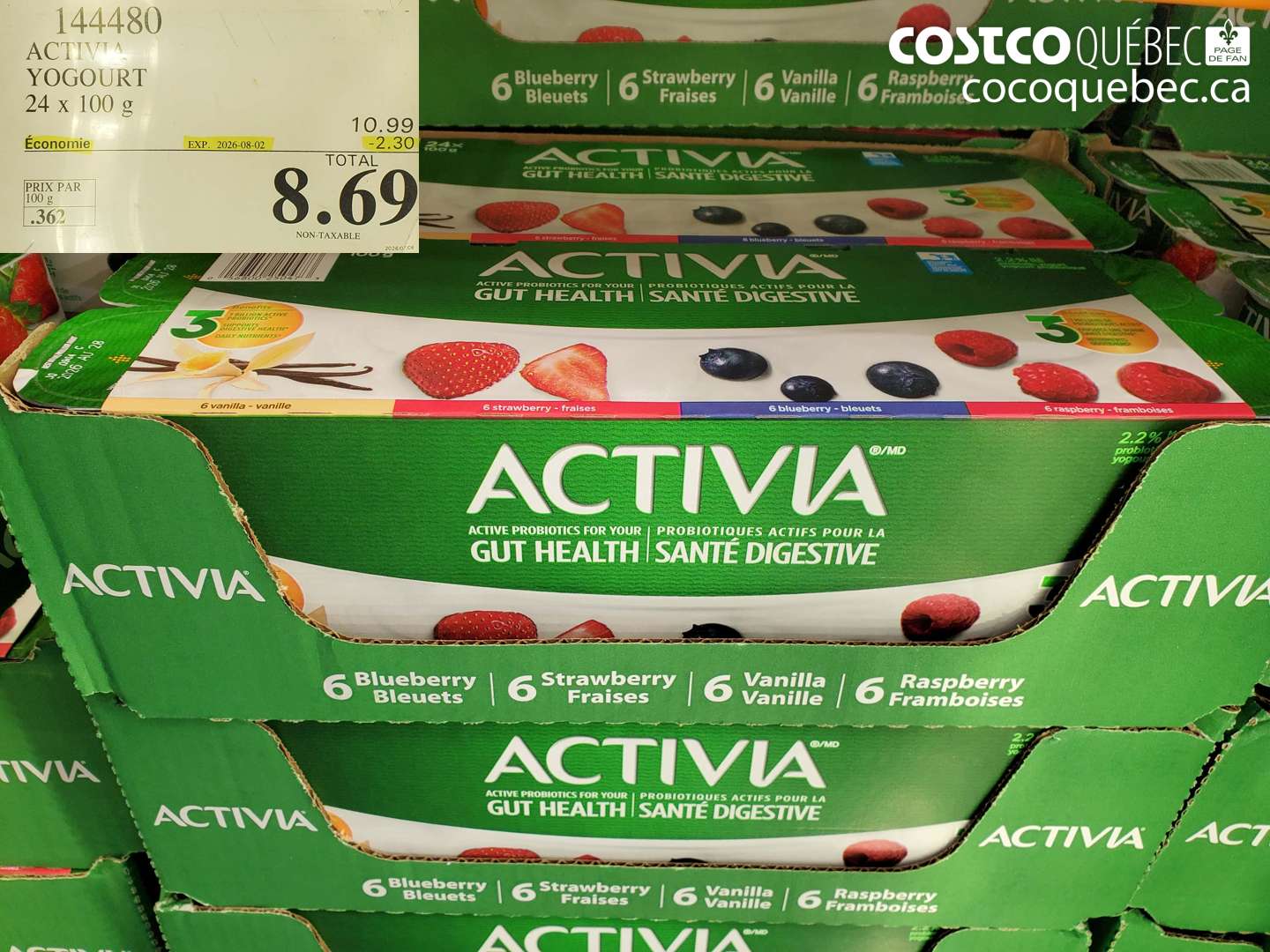 144480 ACTIVIA YOGOURT 24 X 100 G ($2.30 INSTANT SAVINGS EXPIRES ON 2026-08-02) $8.69