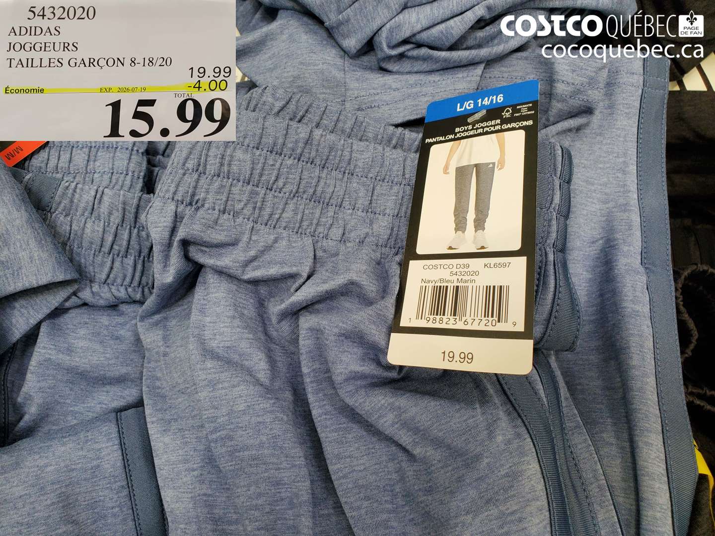 5432020 ADIDAS JOGGEURS TAILLES GARÇON 8-18/20 ($4.00 INSTANT SAVINGS EXPIRES ON 2026-07-19) $15.99