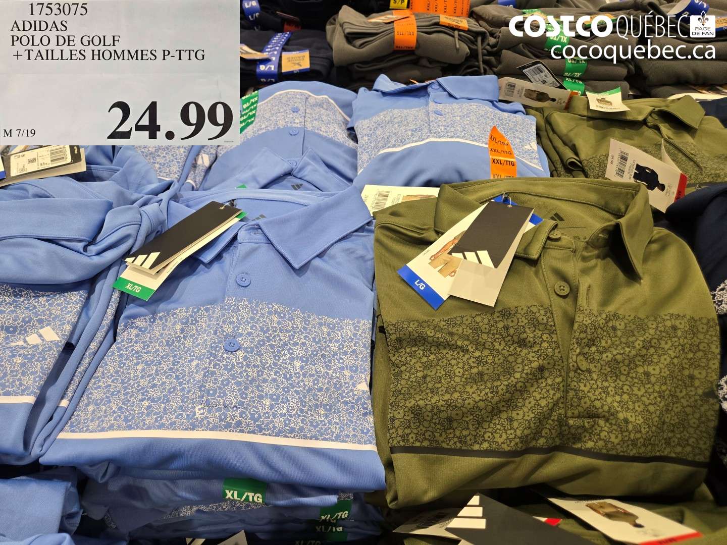 1753075 ADIDAS POLO DE GOLF + TAILLES HOMMES P-TTG $24.99