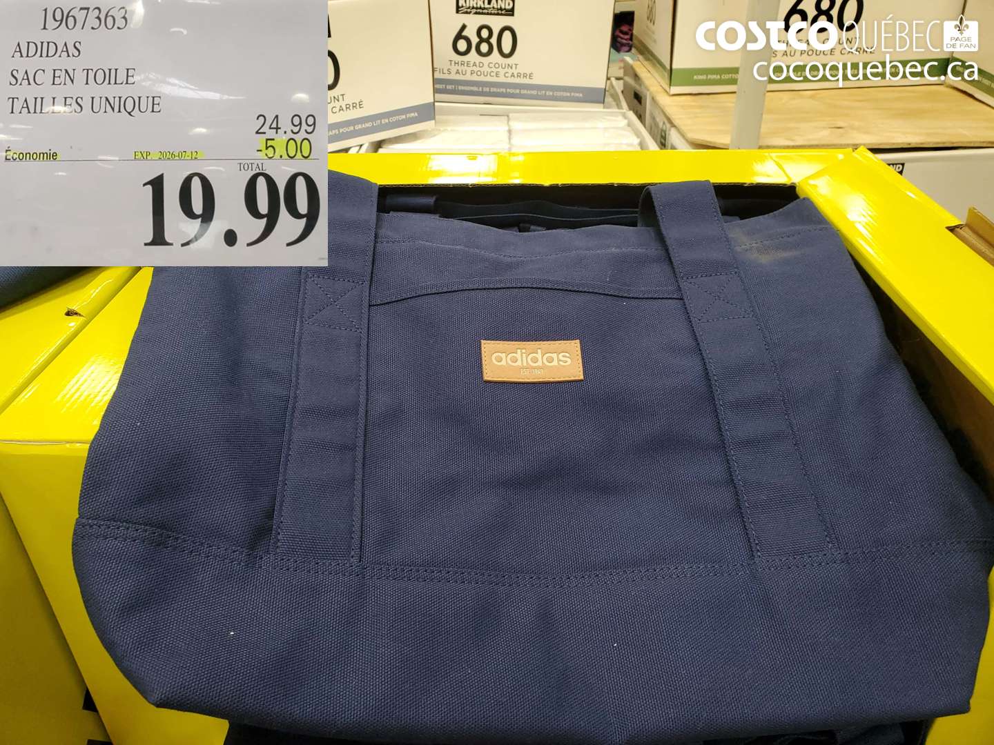 1967363 ADIDAS SAC EN TOILE TAILLES UNIQUE ($5.00 INSTANT SAVINGS EXPIRES ON 2026-07-12) $19.99