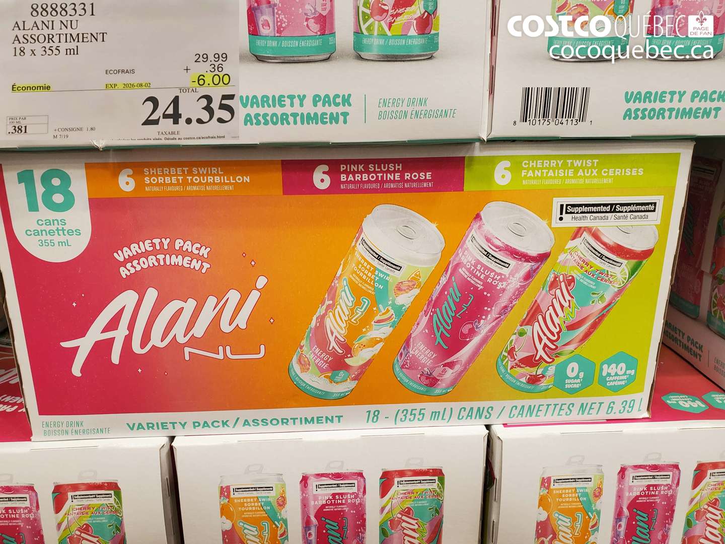 8888331 ALANI NU ASSORTIMENT 18 X 355 ML ($6.00 INSTANT SAVINGS EXPIRES ON 2026-08-02) $24.35