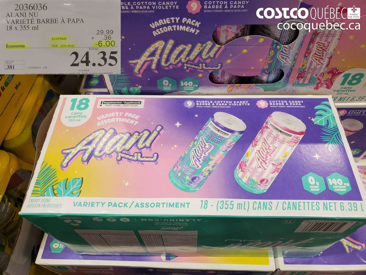2036036 ALANI NU VARIÉTÉ BARBE À PAPA 18 X 355 ML ($6.00 INSTANT SAVINGS EXPIRES ON 2026-08-02) $24.35