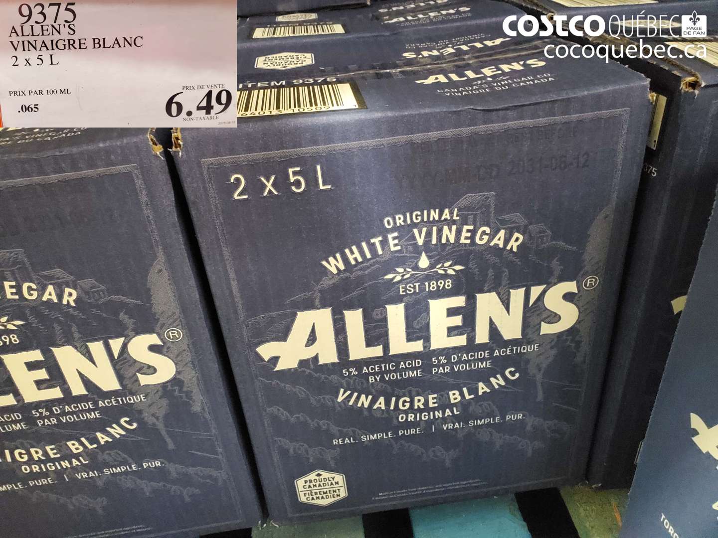 9375 ALLEN'S VINAIGRE BLANC 2 X 5 L $6.49