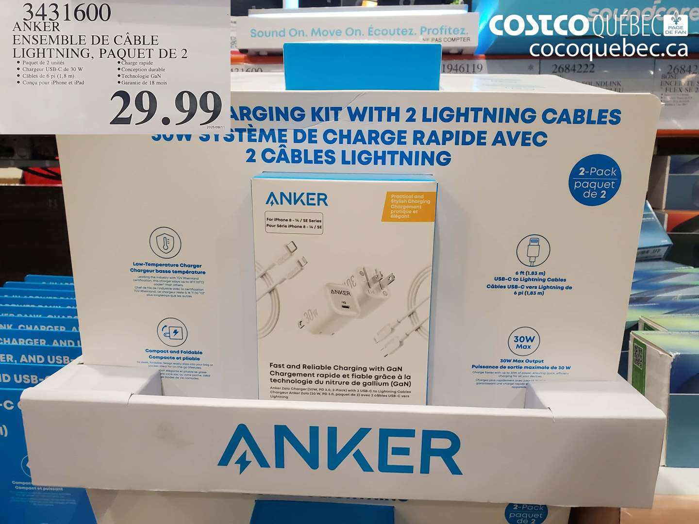 3431600 ANKER ENSEMBLE DE CÂBLE LIGHTNING, PAQUET DE 2 $29.99