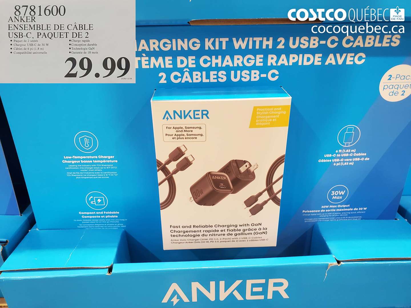 8781600 ANKER ENSEMBLE DE CÂBLE USB-C, PAQUET DE 2 $29.99