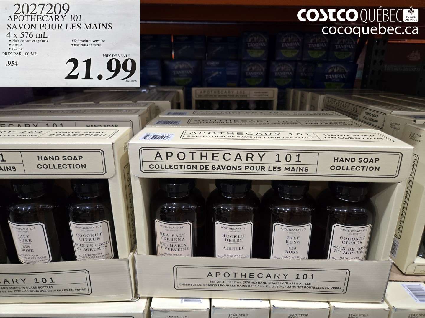 2027209 APOTHECARY 101 SAVON POUR LES MAINS 4 X 576 ML $21.99