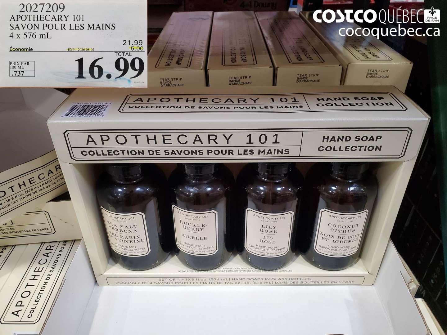 2027209 APOTHECARY 101 SAVON POUR LES MAINS 4 X 576 ML ($5.00 INSTANT SAVINGS EXPIRES ON 2026-08-02) $16.99