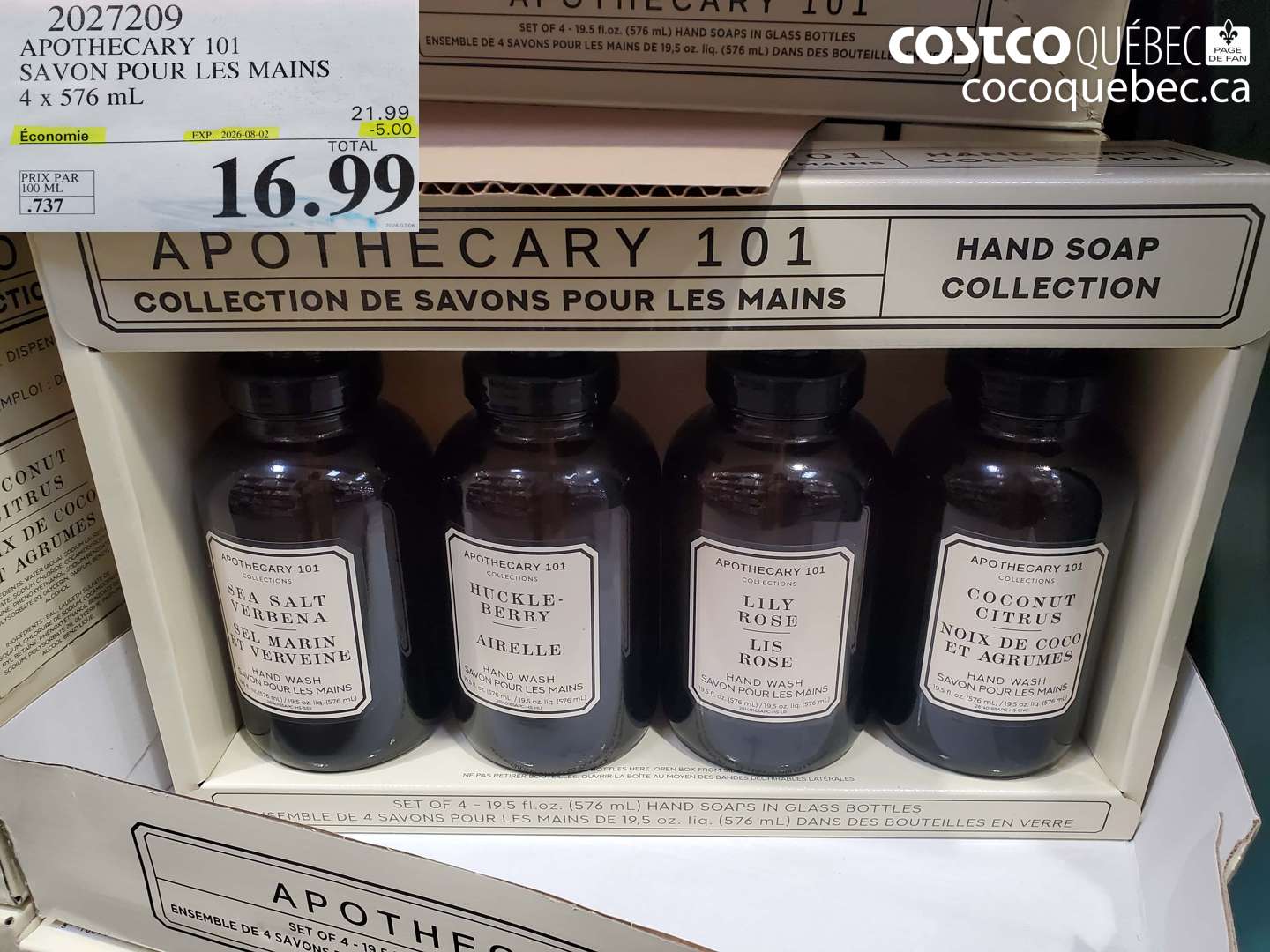 2027209 APOTHECARY 101 SAVON POUR LES MAINS 4 X 576 ML ($5.00 INSTANT SAVINGS EXPIRES ON 2026-08-02) $16.99