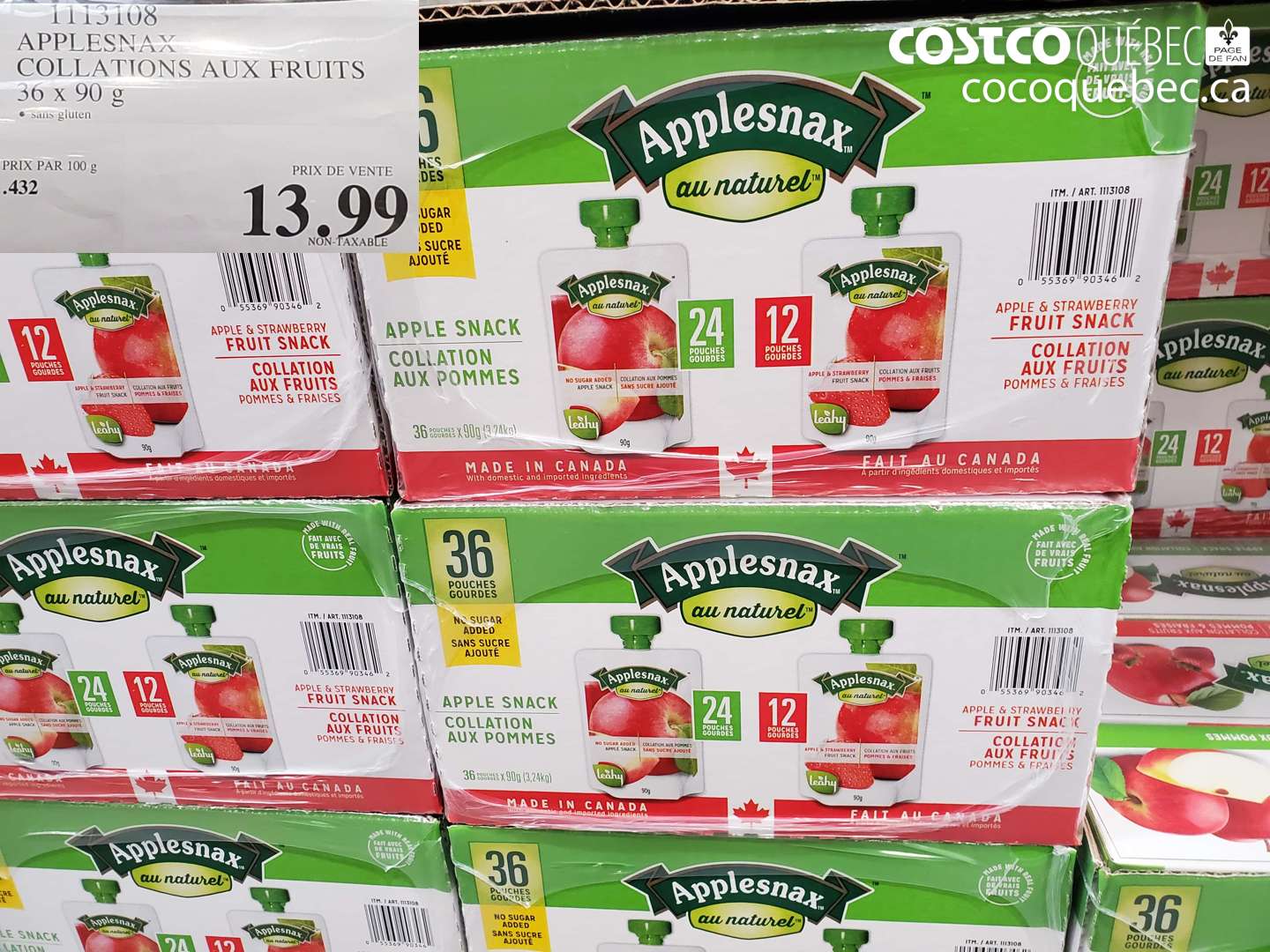 1113108 APPLESNAX COLLATIONS AUX FRUITS 36 X 90 G $13.99
