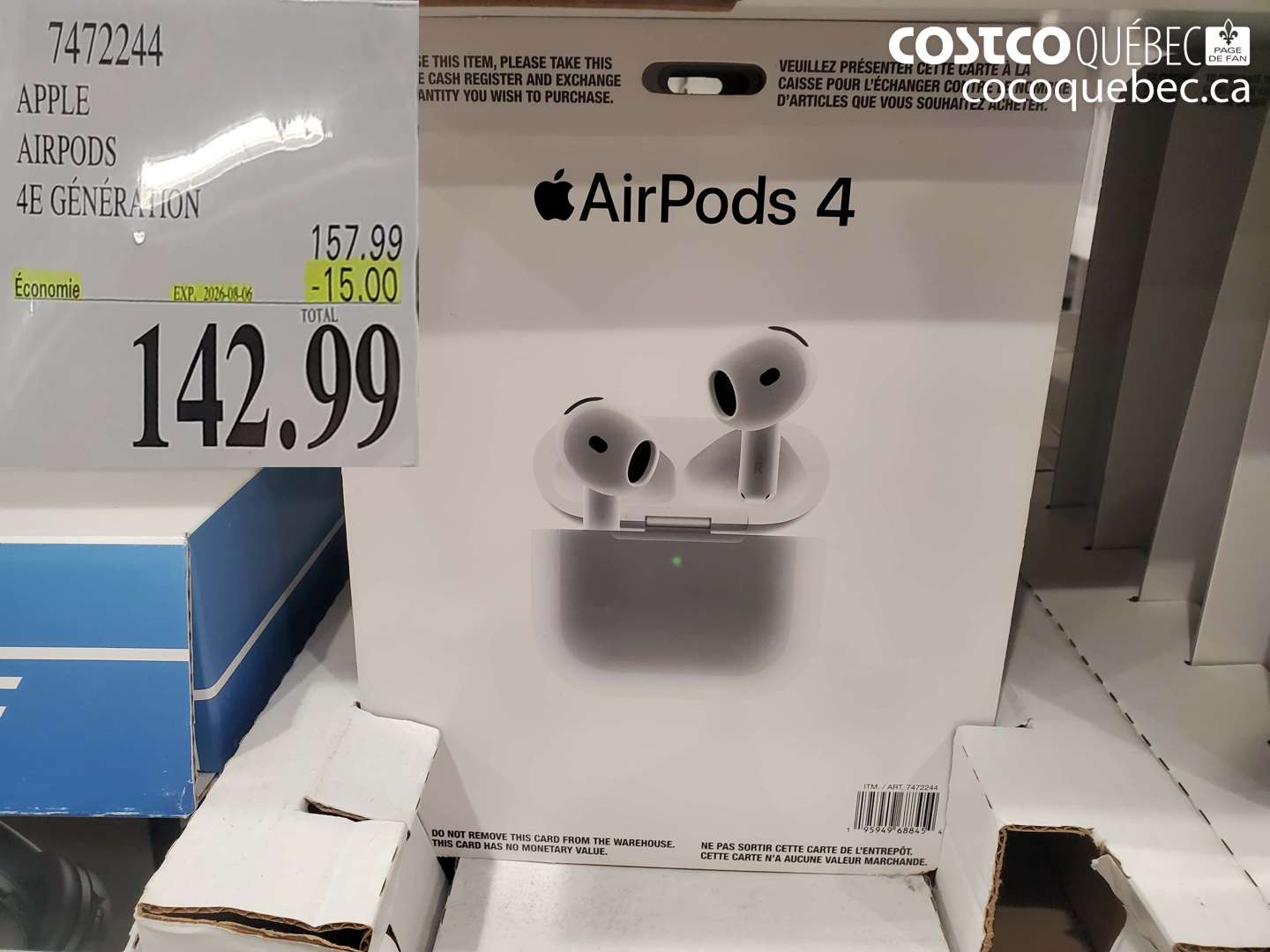 7472244 APPLE AIRPODS 4E GÉNÉRATION ($15.00 INSTANT SAVINGS EXPIRES ON 2026-08-06) $142.99