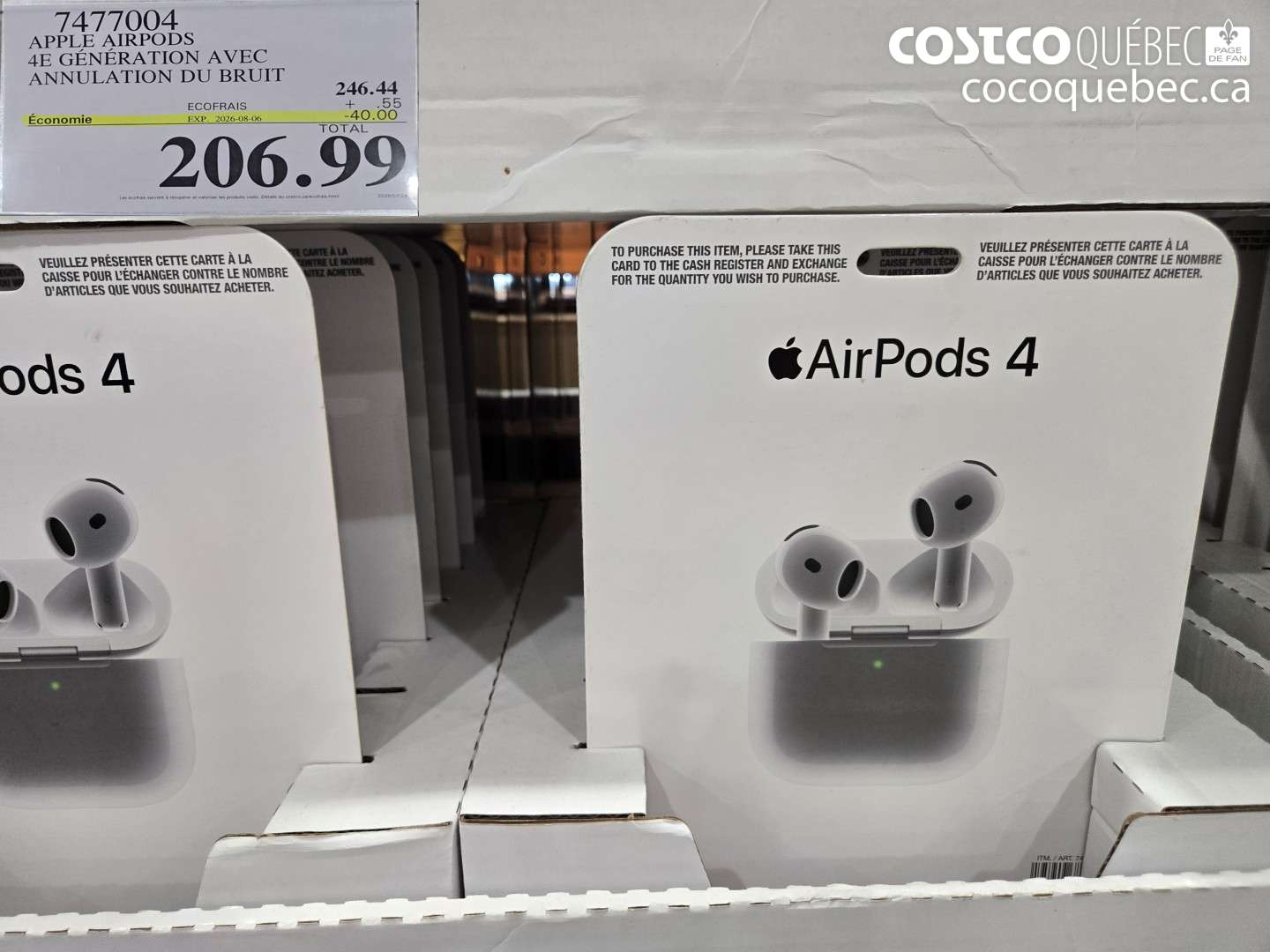 7477004 APPLE AIRPODS 4E GÉNÉRATION AVEC ANNULATION DU BRUIT ($40.00 INSTANT SAVINGS EXPIRES ON 2026-08-06) $206.99