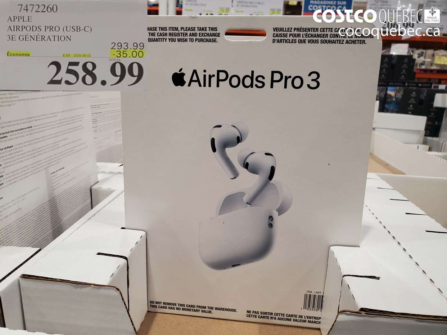 7472260 APPLE AIRPODS PRO (USB-C) 3E GÉNÉRATION ($35.00 INSTANT SAVINGS EXPIRES ON 2025-03-02) $258.99
