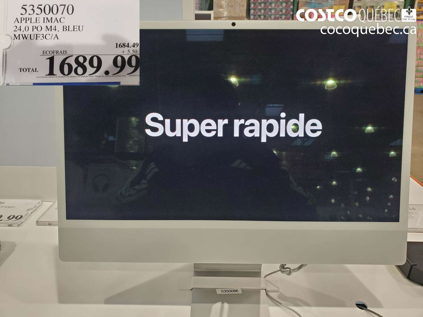 5350070 APPLE IMAC 24.0 PO M4, BLEU MWUF3C/A $1689.99