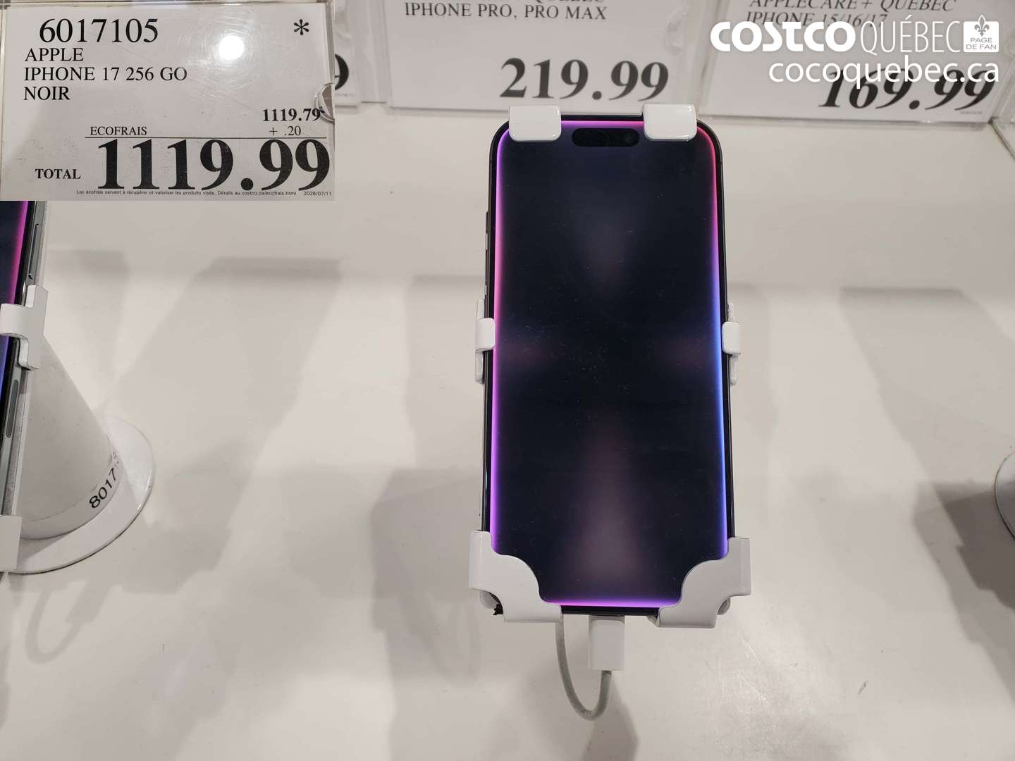 6017105 APPLE IPHONE 17 256 GO NOIR $1119.99