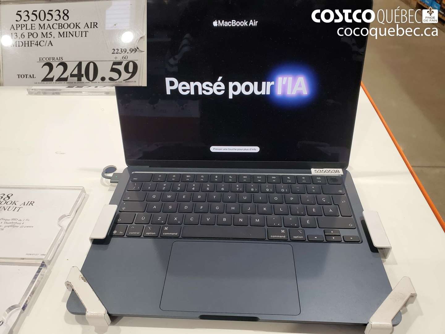 5350538 APPLE MACBOOK AIR 13.6 PO M3, MINUIT MDHF4C/A $2240.59