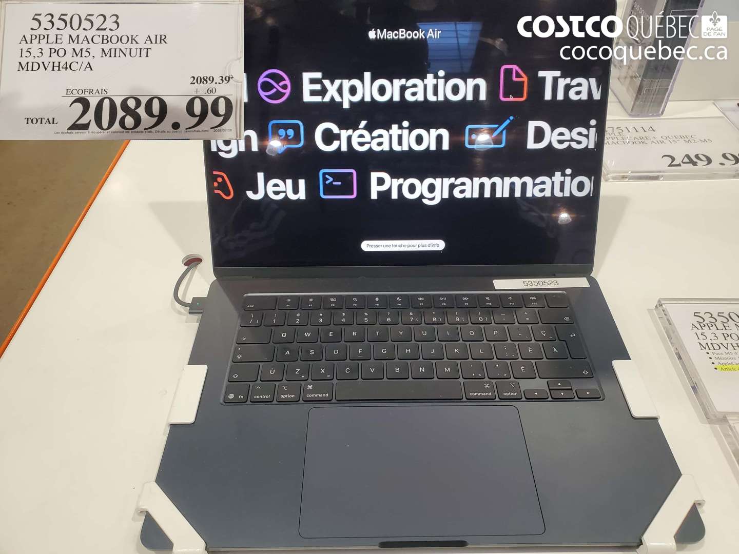 5350523 APPLE MACBOOK AIR 15.3 PO M5, MINUIT MDVH4C/A $2089.99
