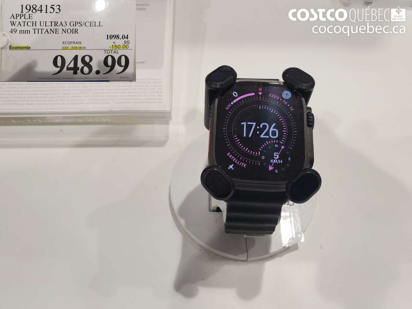 1984153 APPLE WATCH ULTRA3 GPS/CELL 49 MM TITANE NOIR ($150.00 INSTANT SAVINGS EXPIRES ON 2026-08-06) $948.99