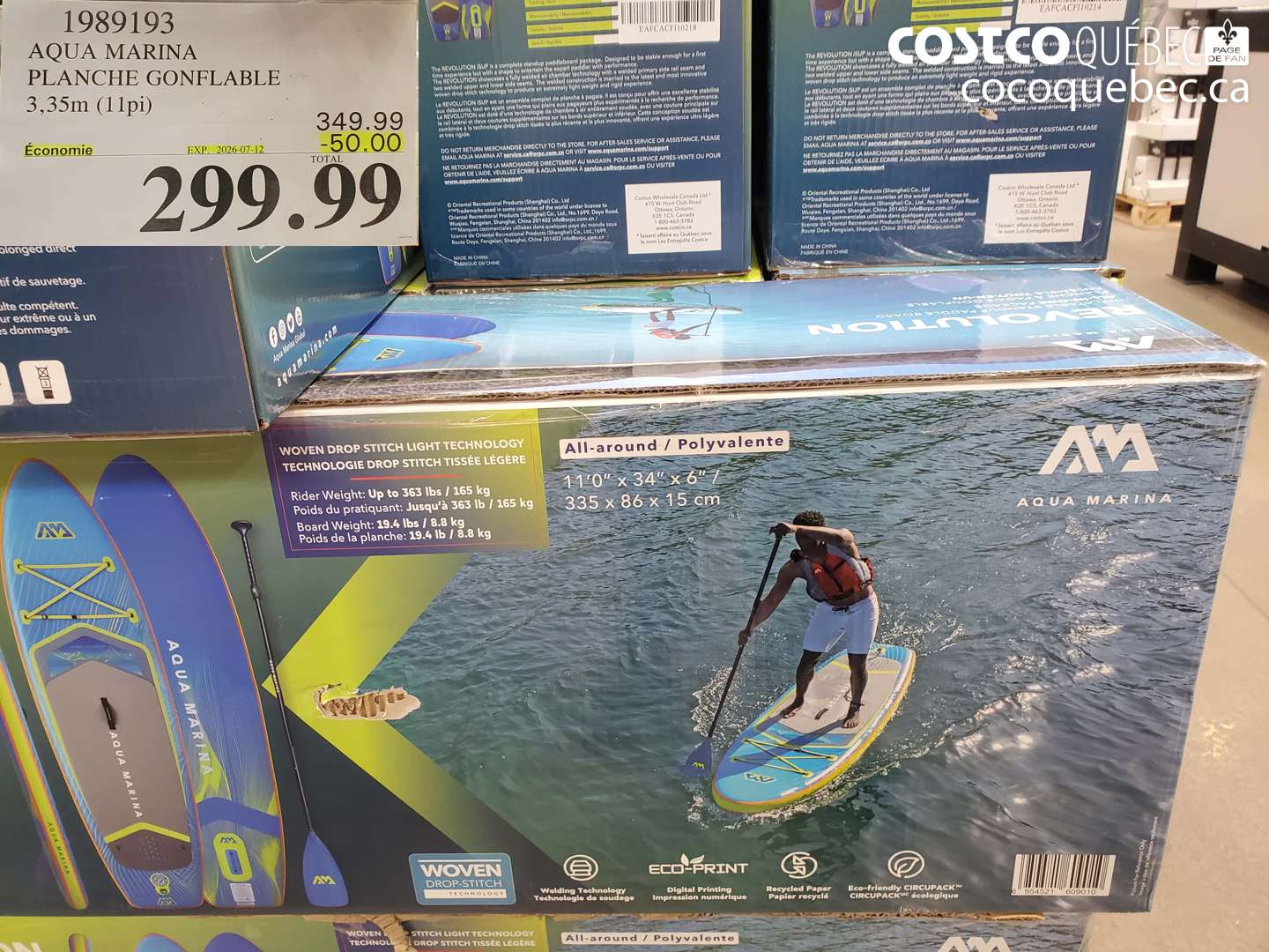1989193 AQUA MARINA PLANCHE GONFLABLE 3.35M (11PI) ($50.00 INSTANT SAVINGS EXPIRES ON 2026-07-12) $299.99