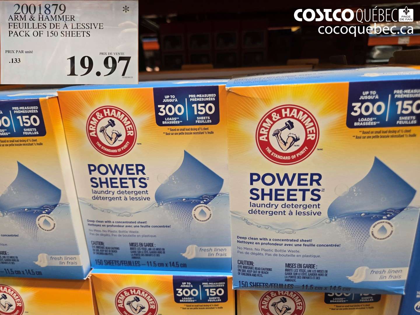 2001879 ARM & HAMMER FEUILLES DE À LESSIVE PACK OF 150 SHEETS $19.97