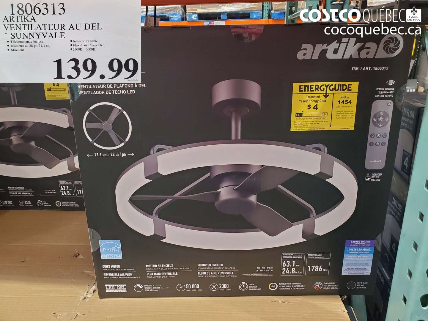 1806313 ARTIKA VENTILATEUR AU DEL SUNNYVALE $139.99