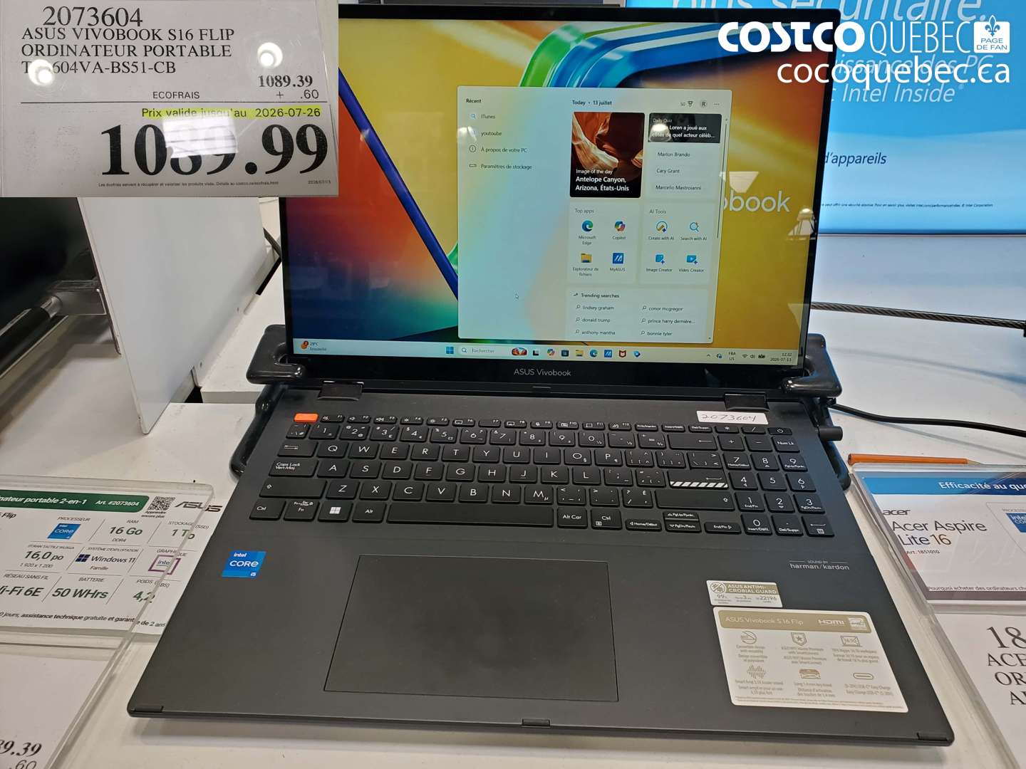 2073604 ASUS VIVOBOOK S16 FLIP ORDINATEUR PORTABLE TP3604VA-BS51-CB (EXPIRES ON 2026-07-26) $1039.99