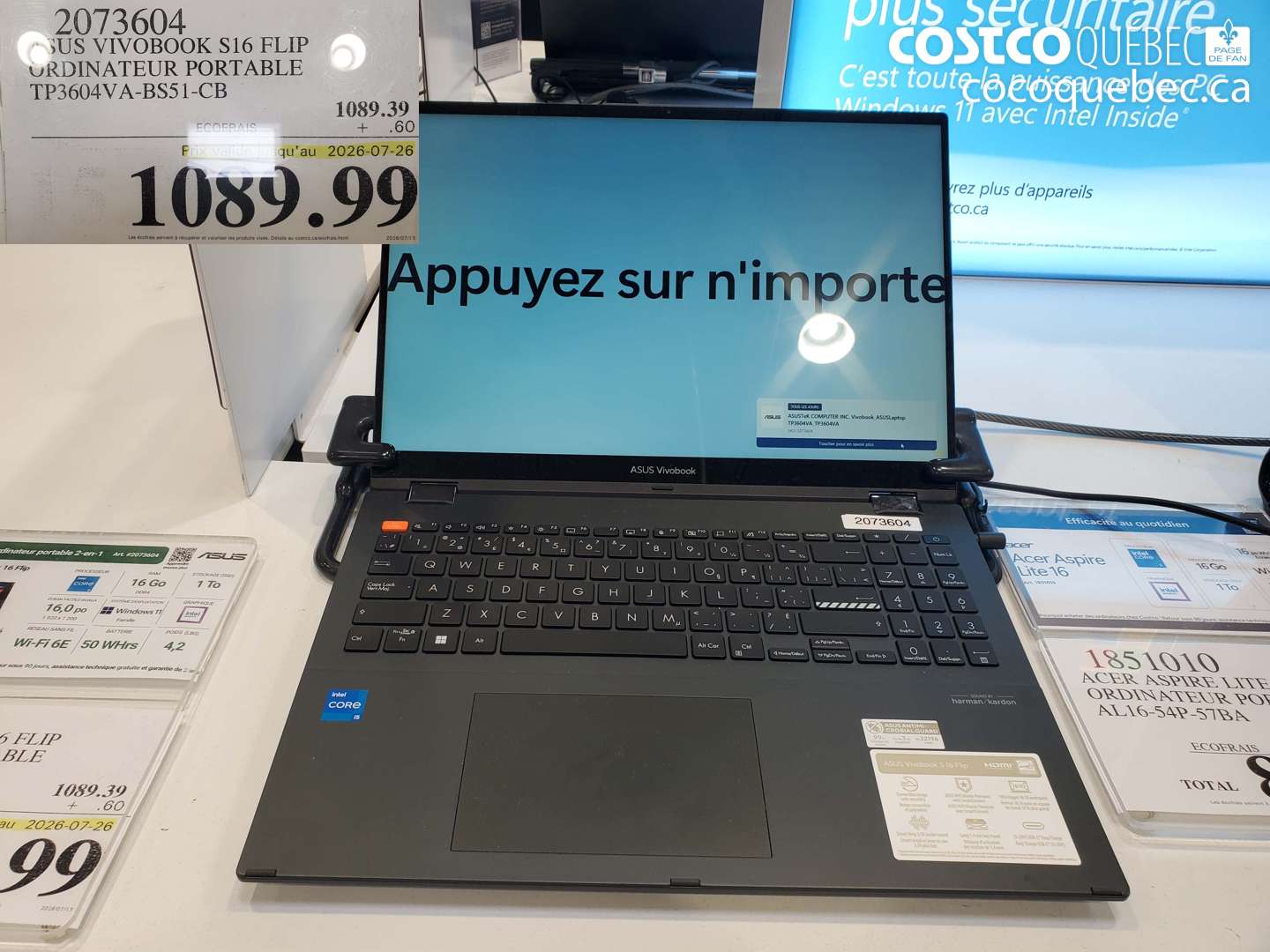 2073604 ASUS VIVOBOOK S16 FLIP ORDINATEUR PORTABLE TP3604VA-BS51-CB (EXPIRES ON 2026-07-26) $1089.99