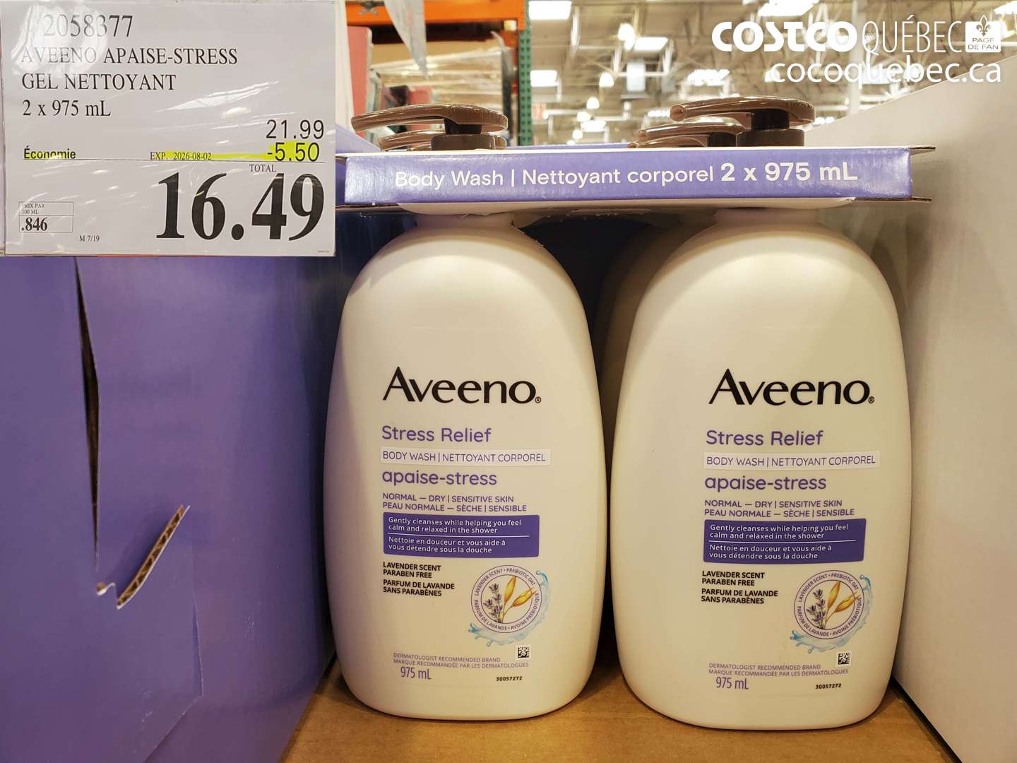2058377 AVEENO APAISE-STRESS GEL NETTOYANT 2 X 975 ML ($5.50 INSTANT SAVINGS EXPIRES ON 2026-08-02) $16.49