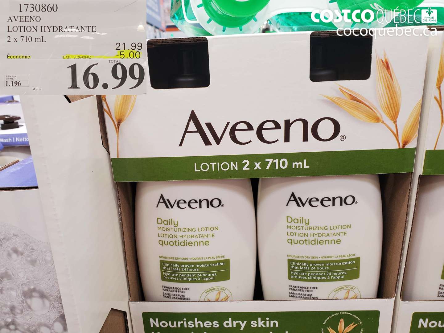 1730860 AVEENO LOTION HYDRATANTE 2 X 710 ML ($5.00 INSTANT SAVINGS EXPIRES ON 2026-08-02) $16.99