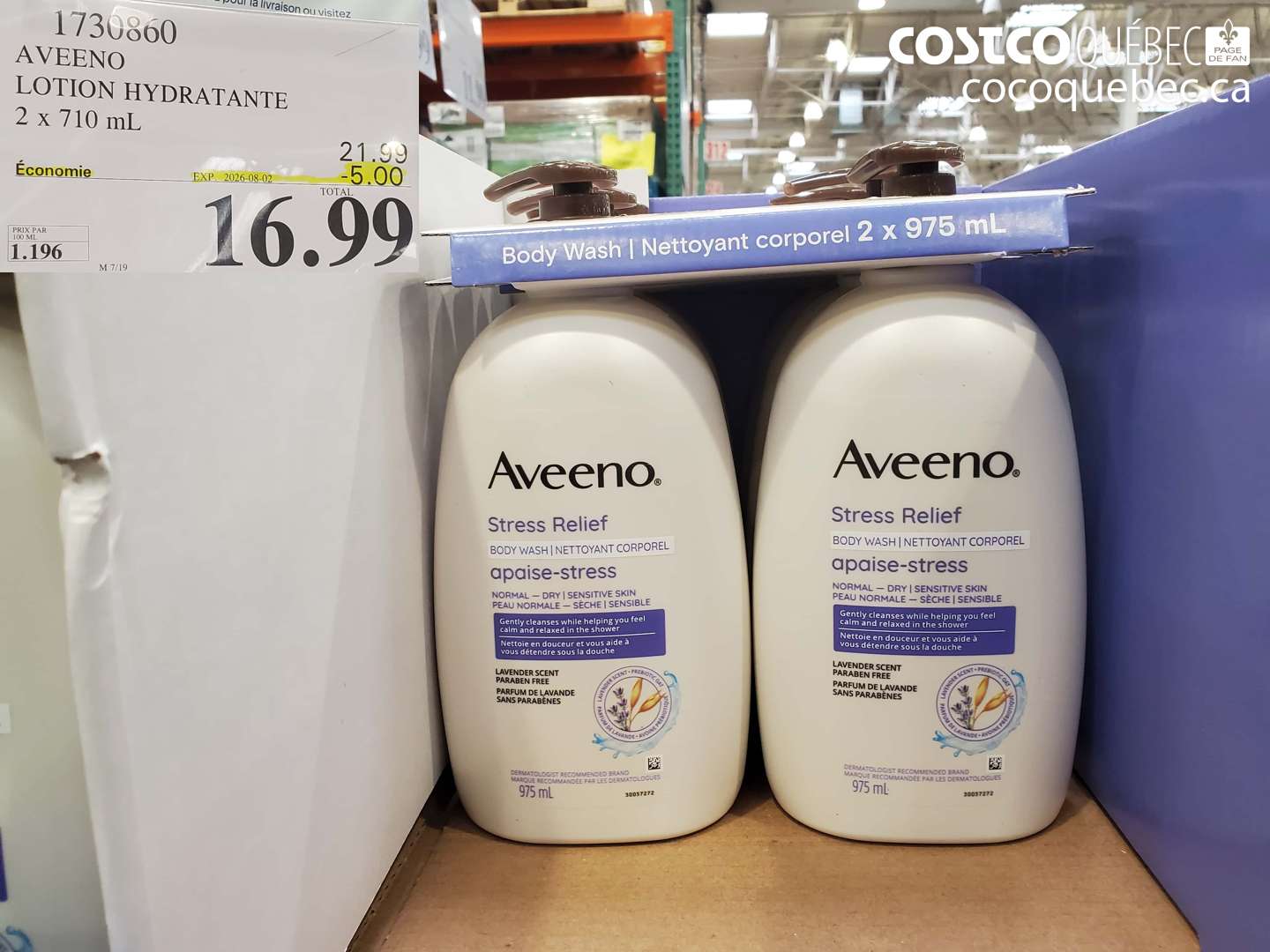 1730860 AVEENO LOTION HYDRATANTE 2 X 710 ML ($5.00 INSTANT SAVINGS EXPIRES ON 2026-08-02) $16.99