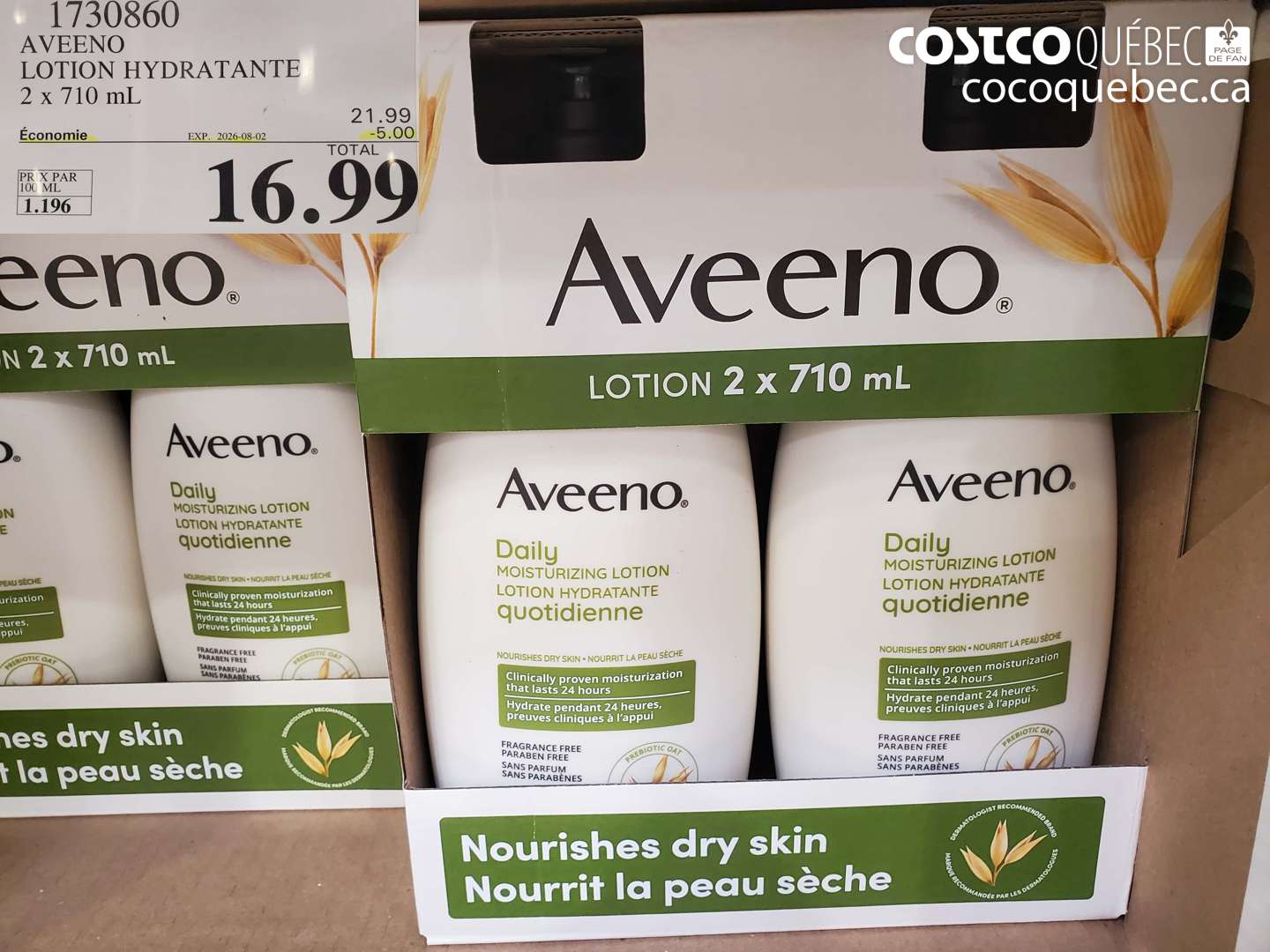 1730860 AVEENO LOTION HYDRATANTE 2 X 710 ML ($5.00 INSTANT SAVINGS EXPIRES ON 2026-08-02) $16.99