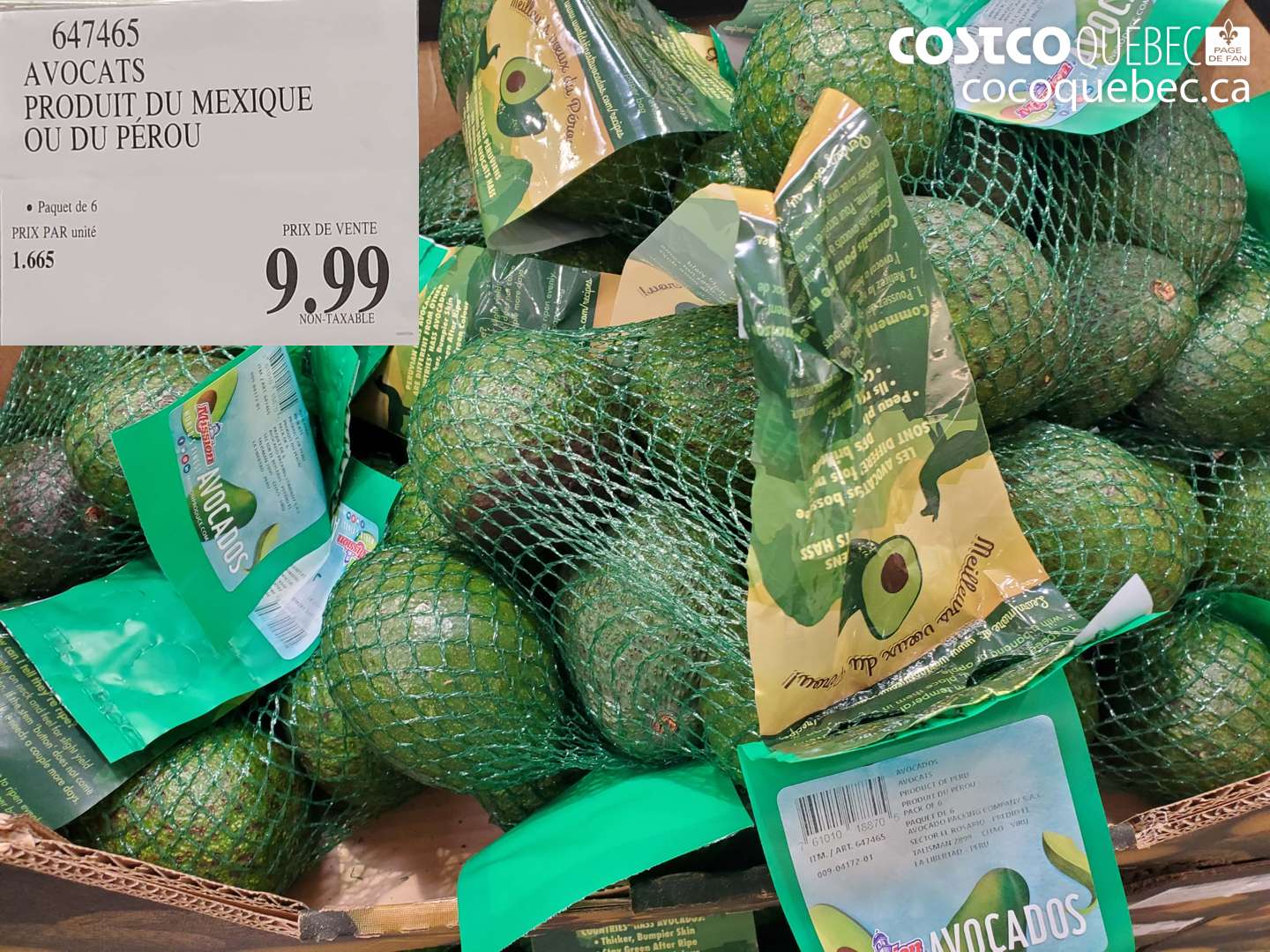 647465 AVOCATS PRODUIT DU MEXIQUE OU DU PÉROU $9.99